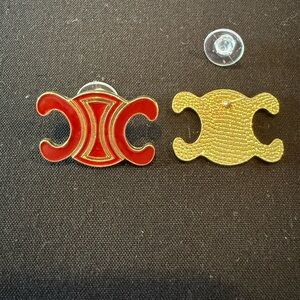 Red and Gold Logo Fashion Earrings Studs